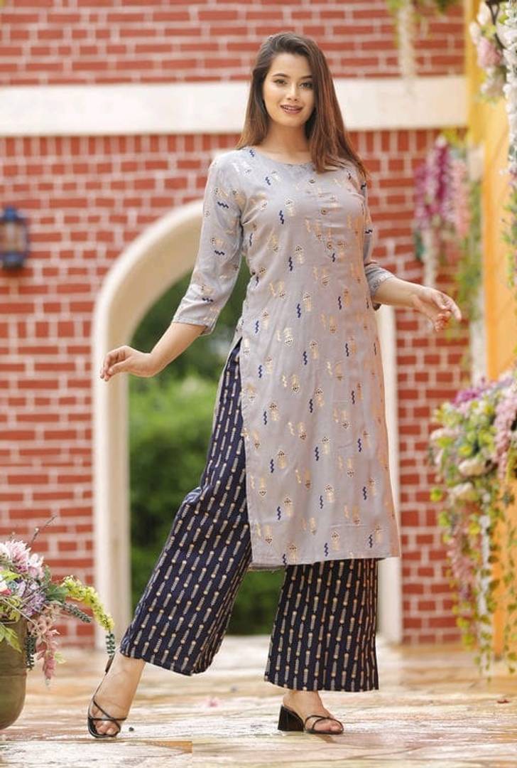 Women Rayon Kurta With Palazzo Set